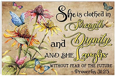 Creative Tin Sign Butterfly She Is Clothed Flower Funny Novelty Metal Sign Retro Wall Decor For Home Gate Garden Bars Restaurants Cafes Office Store Pubs Club Sign Gift 12 X 8 INCH Plaque Tin Sign