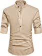 NITAGUT Men Henley Neck Long Sleeve Daily Look Linen Shirts