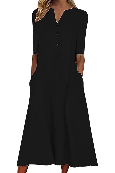 Women T Shirt Dress Casual V Neck Floral Print Maxi Dresses Button Down Flowy Boho Beach Sundress Vacation Wear