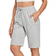 FIRST WAY Women&#39;s 10&#39;&#39; Inseam Bermuda Shorts with Pockets 100% Cotton Lounge Sweatpants Walkout Training Shrots for Summer Light Grey M