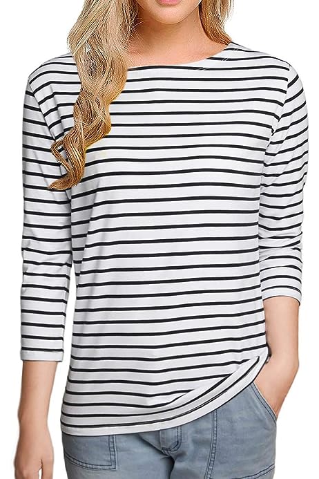 Women's Long Sleeve Striped T-Shirt Tee Shirt Tops Slim Fit Blouses