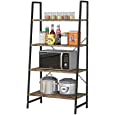 4 Tiers Ladder Shelf Bookshelf, Casulo Industrial Storage Rack Stand Shelves with Metal Frame and Wood Look, Versatile Plant Flower Bookcase Organizer for Home Office Bathroom Living Room Kitchen