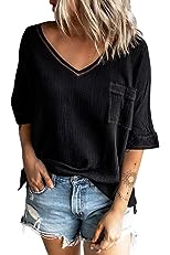 Womens 2023 Summer Spring 3/4 Sleeve V Neck Casual Loose Tunic Tops Blouses
