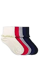Jefferies Socks Girl&amp;amp;amp;#39;s Ripple Ruffle Trim Seamless Turn Cuff Crew Socks 5 Pack