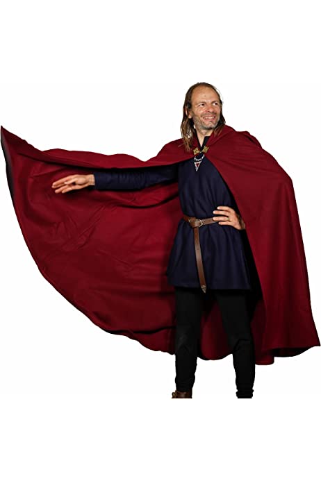 Woolen Hooded Cloak w Delicate Brass Brooch Medieval Wool Cape