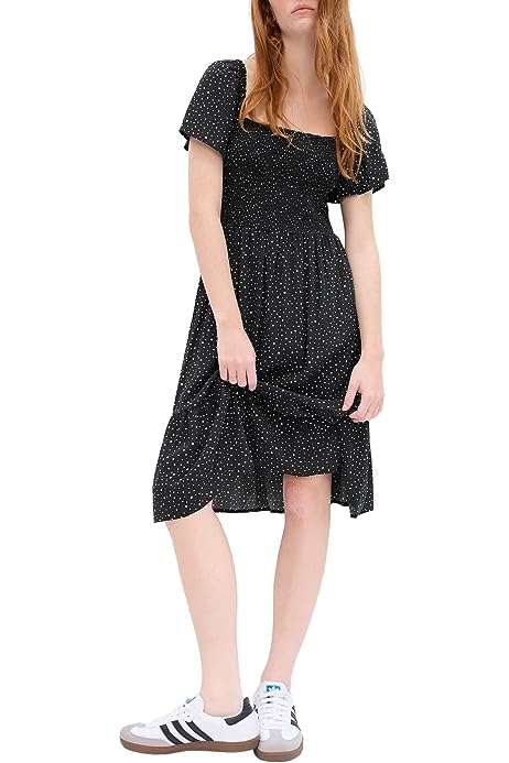 Women's Short Sleeve Square Neck Midi Dress