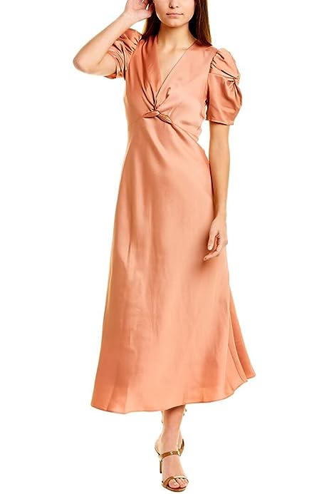 Women's Knot Front Dress with Puff Sleeve