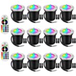 Unipure RGBW Low Voltage Landscape Lights with Wire Connectors 10W Color LED Well Lighting IP67 Waterproof Outdoor In-Ground Lights 12V-24V Pathway Garden Deck Driveway Lights(12Pack with Connectors)