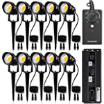SUNVIE Low Voltage Landscape Lights Kit with Transformer and Timer 12W 12-24V Outdoor LED 3000K Waterproof Landscape Lighting with Wire Connector for Garden Pathway Wall Tree ETL Listed Cord, 10 Pack