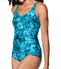 Speedo Moderate Cut Swimsuit One Piece Pebble Cross Back