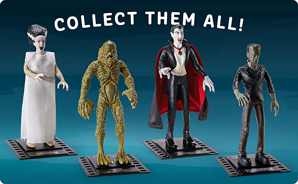 bendyfigs, noble toys, universal monsters, dracula, bride, frankenstein, creature
