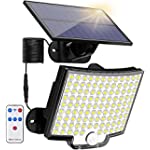 Solar Dusk to Dawn Lights Outdoor, 106 LED 3000LM Solar Light Outdoor with 16.5Ft Cable 4 Modes Solar Led Lights with Remote IP65 Waterproof Solar Lights for Front Door, Garden, Garage