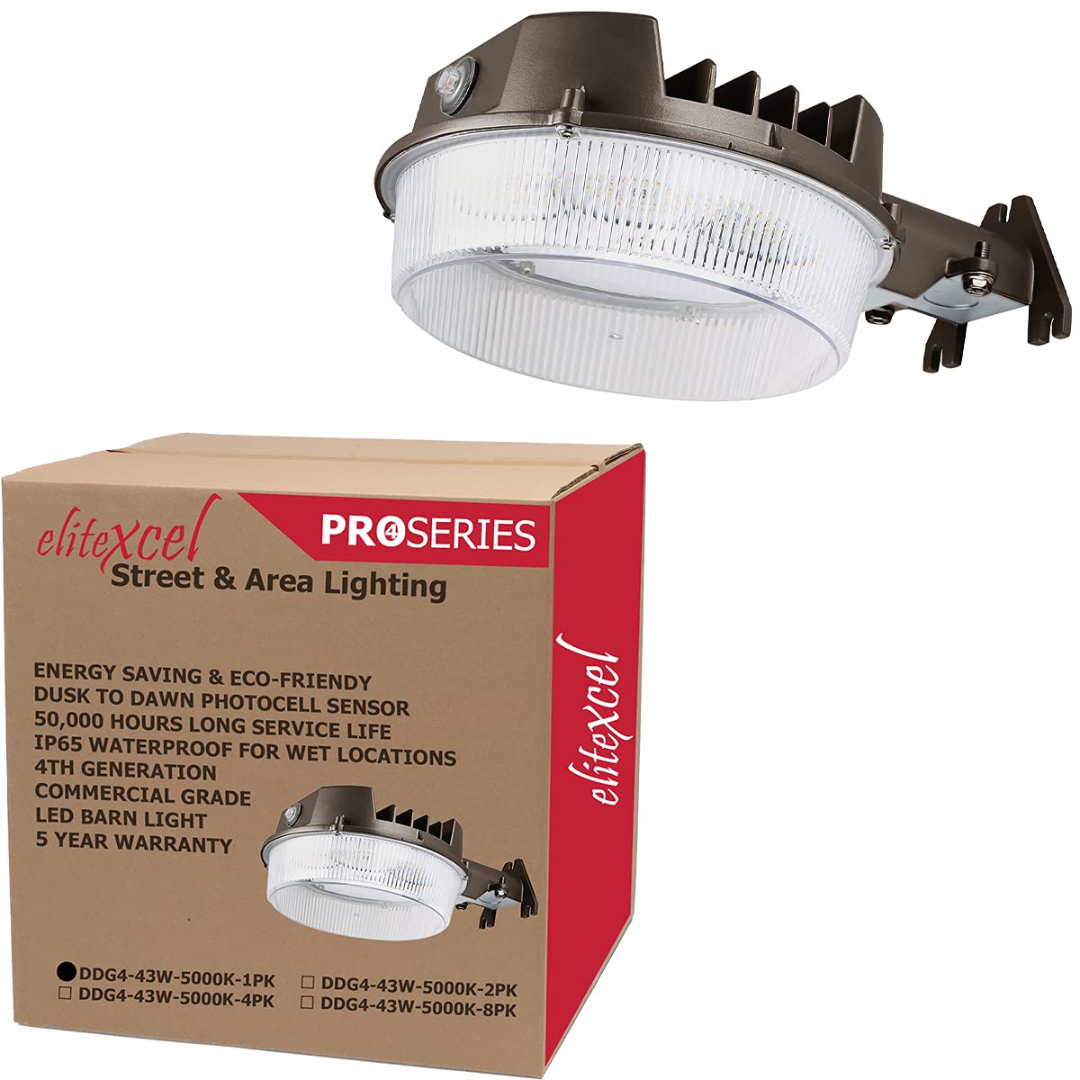 Dusk to Dawn Outdoor Lighting, EliteXcel 43W LED Barn Lights Outdoor, 5000LM 400W Replace Yard Lights, 5000K Daylight Security Area Street Light, 120V Waterproof Garage Parking Lot Flood Light