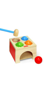 Kidzlane lightweight wooden colored hammer and ball set motor skills learning toy for toddlers 18M+