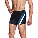 TSLA Men&#39;s Square Leg Swimsuit Jammers, Quick Dry Compression Swim Briefs, UPF 50+ Athletic Training Splice Swim Shorts, Color Splice Black &amp; White &amp; Blue, 36