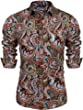 Coofandy Men's Paisley Cotton Long Sleeve Shirt Floral Print Casual Retro Button Down Shirt