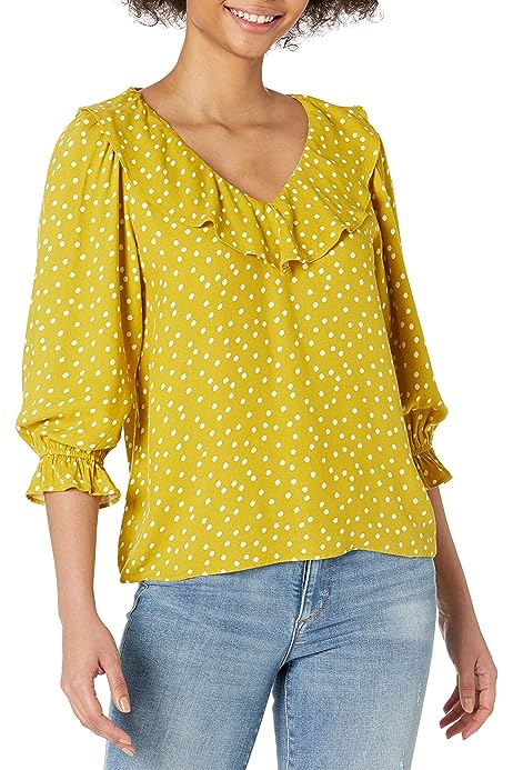 Women's Long-Sleeve Ruffle Fluid Twill Woven Top (Previously Goodthreads)