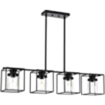 VINLUZ Industrial Kitchen Island Pendant Lighting,4 Light Indoor Hanging Ceiling Light Fixture Matte Black Finish with Clear Glass Shade Farmhouse Dining Room Chandelier Adjustable Height