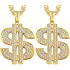 Tatuo 2 Pieces Gold/ Silver Plated Chain for Men with Dollar Sign Pendant Necklace, Hip Hop Dollar Necklace