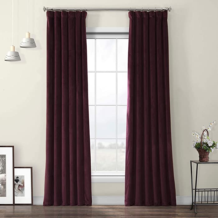 HPD Half Price Drapes Heritage Plush Velvet Curtains for Living Room 50 X 96 (1 Panel), VPYC-190162-96, Winter Plum