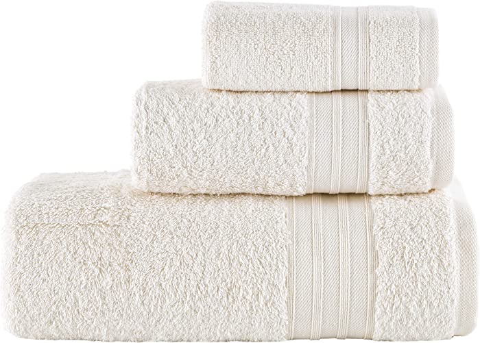 Hammam Linen Bath Towel Set 3 Pieces Soft and Absorbent, Premium Quality 100% Cotton 1 Bath Towel 1 Hand Towel 1 Washcloth (Sea Salt)