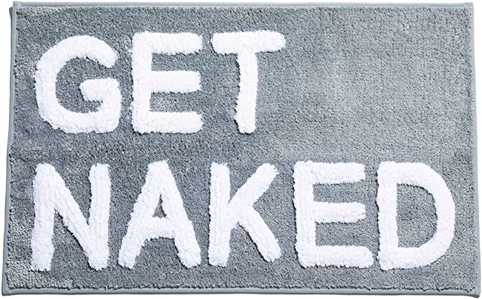 LAVARE HOME Get Naked Bath Mat - Trendy Bath and Shower Mat - Funny Bath Rug for Shower - Home & Bathroom Decor - Bathroom Accessories - Cute Stuff - Cool Things - Washable Rug - Grey