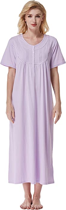 Keyocean Women Nightgowns for Summer, Soft 100% Cotton Lightweight Short Sleeve Night-dresses for Ladies