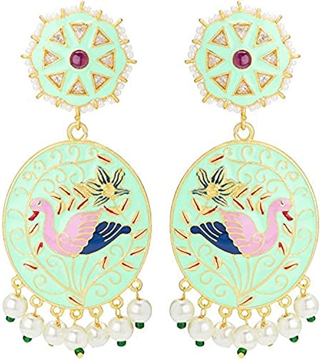 Aheli Handcrafted Enamel Meenakari Pearl Radha Krishna Jhumka Earrings Jewelry for Women Girls
