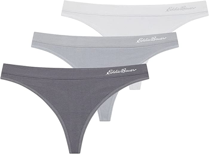 Eddie Bauer Women's Active Stretch Thong Underwear with Elastic Waistband, 3 Pack