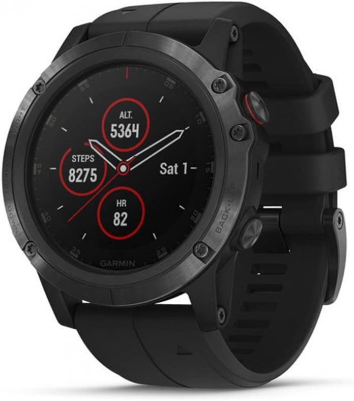 Garmin fenix 5 Plus, Premium Multisport GPS Smartwatch, Features Color Topo Maps, Heart Rate Monitoring, Music and Contactless Payment, Black with Black Band