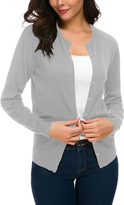 Urban CoCo Women's Long Sleeve Crew Neck Button Down Knit Cardigan Sweater