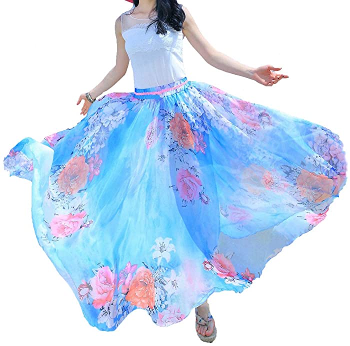 Afibi Women Full/Ankle Length Blending Maxi Chiffon Long Skirt Beach Skirt