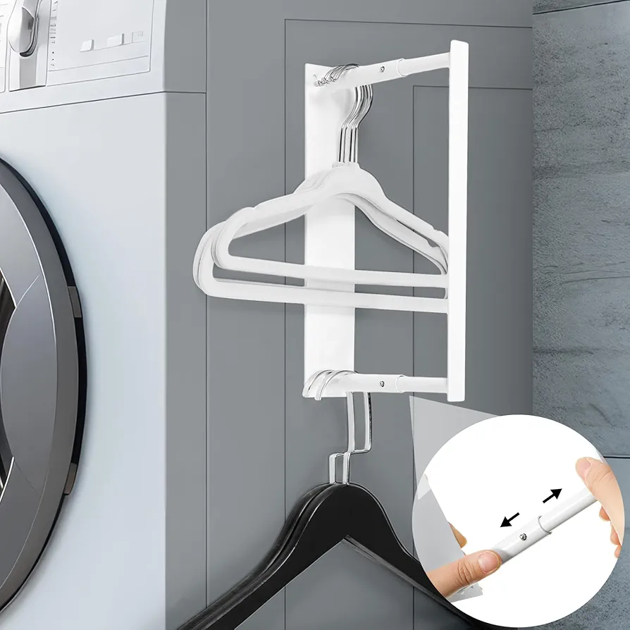 Magnetic Hanger Organizer Extendable Hanger Organizer Hanger Storage Rack for Washing Machine Hanger Stacker Space Saving for Closet Laundry Room Adult Child Clothes Hanger(White)