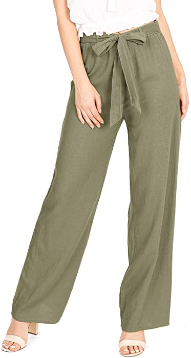 Ambiance Apparel Women's Juniors Wide Leg Spring Linen Pants