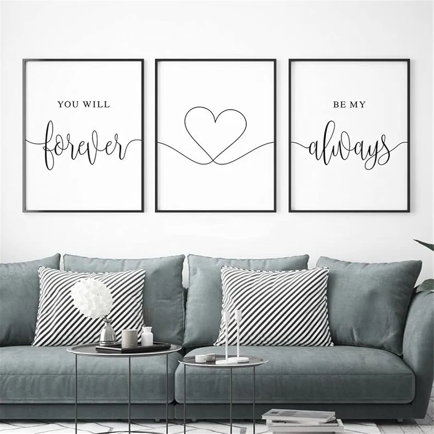 NATVVA 3 Pieces Love Quote Wall Art Prints You Will Forever Be My Always Posters Canvas Painting for Bedroom Decor Framed Ready to Hang with Inner Frame