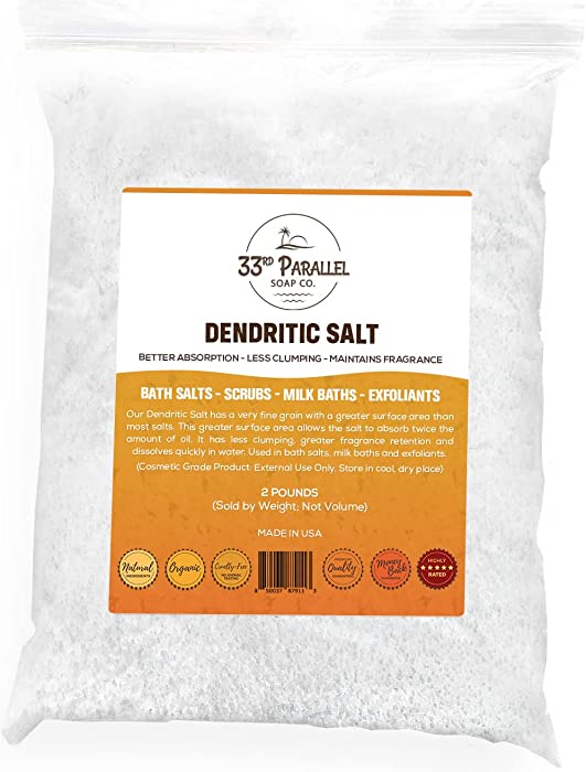 DENDRITIC Salt | Premium Fine Grain for Bath Salts, Scrubs, Exfoliants, Milk Baths & More | Sizes 1 to 5 LBS | (2 Pound)