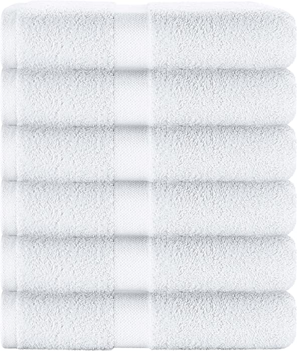 Wealuxe Cotton Bath Towels - 24x50 Inch - Lightweight Soft and Absorbent Gym Pool Towel - 6 Pack - White