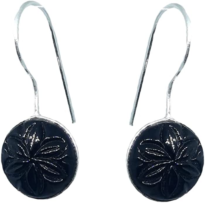 Indian Jewelery Earrings Kundan Round Design Jhumki Silver Oxidised Black Stone