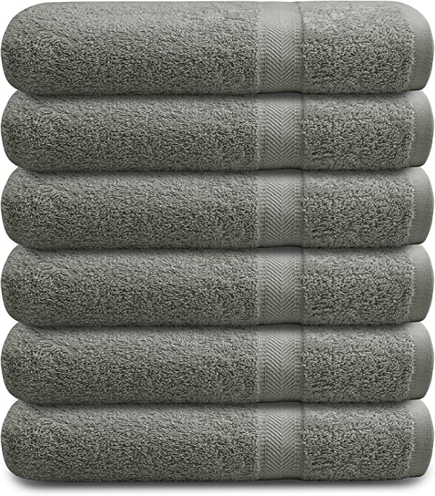 Cotton Bath Towels Set Ultra Soft Cotton Large Bath Towel Grey Highly Absorbent Quick Dry Daily Usage Home and Kitchen Bath Towel Set- Grey 24" x 48" Pack of 6