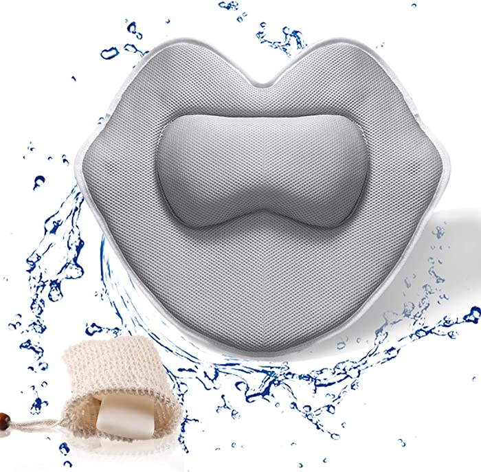 RROWER Bathtub Bath Pillow with Head Back Shoulder Neck Support, 5D Air Mesh Bath Accessories, 5 Suction Cups, Bathroom Gift Women Men,Gray