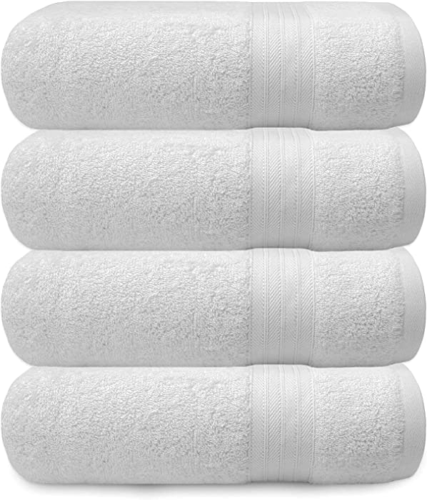 Luxury Bath Towels Set 30x52, Pack of 4 White Cotton Bath Towels, Gym Spa Towel Set, Premium Quality Bath Sheet Towels for Bathroom for Daily Use Bath Sheets