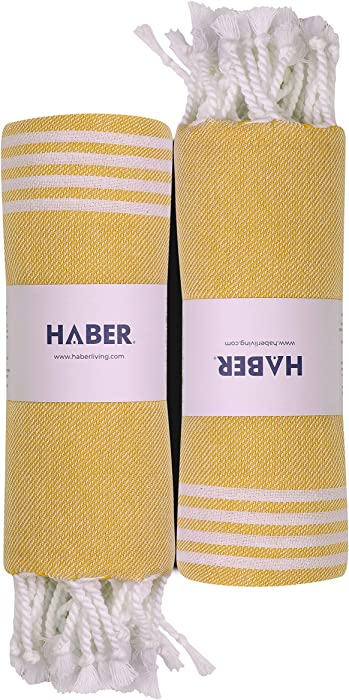 Haber Turkish Towels for Beach, Fast Dry Towel for Bath, 100% Cotton Towels for Multipurpose Gym, Yoga, Workout (Pack of 2, Bath, Yellow)