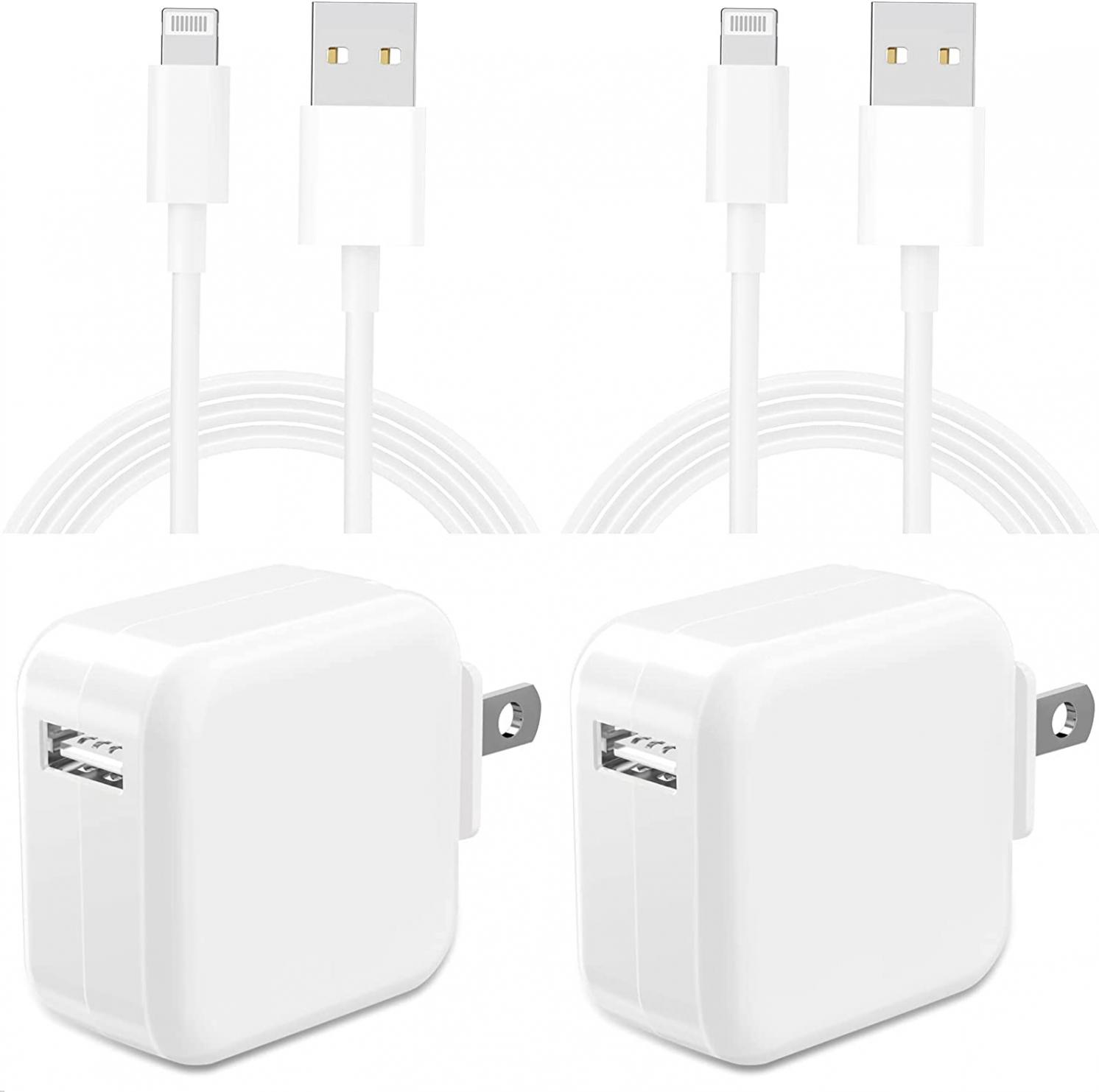 [Apple MFi Certified] iPad/iPhone Fast Charger, Eklasse 2Pack 12W USB Smart Power Rapid Charger Foldable Portable Travel Plug with Lightning to USB Sync Cable for iPhone 14/13/12/11/XS/XR/iPad/AirPods