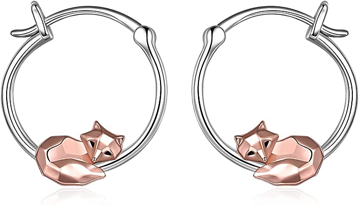 Fox/Pig/Mushroom/Cat Earrings Sterling Silver Cute Hoop Earrings Animal Jewelry Gifts for Women Daughter