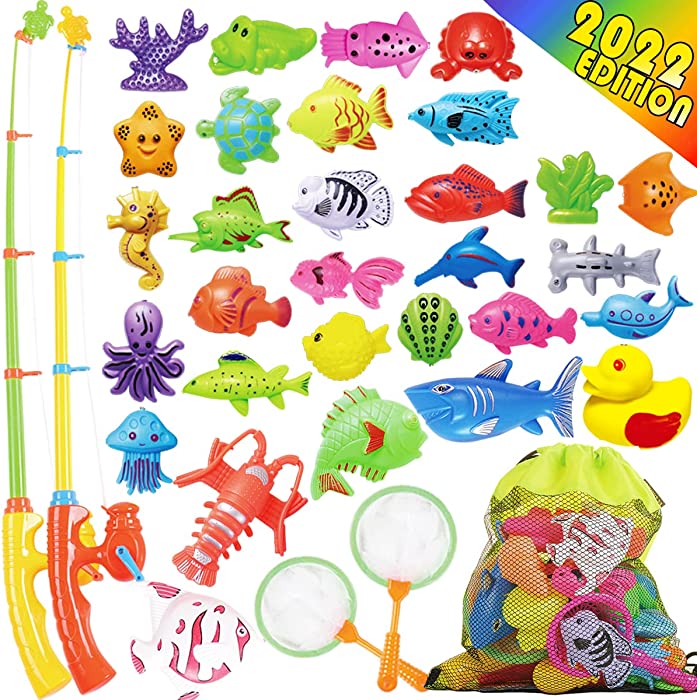GoodyKing Magnetic Fishing Game Pool Toys for Kids - Bath Outdoor Indoor Carnival Party Water Table Fish Toys for Kids Age 3 4 5 6 Years Old 2 Players Gift (Medium)