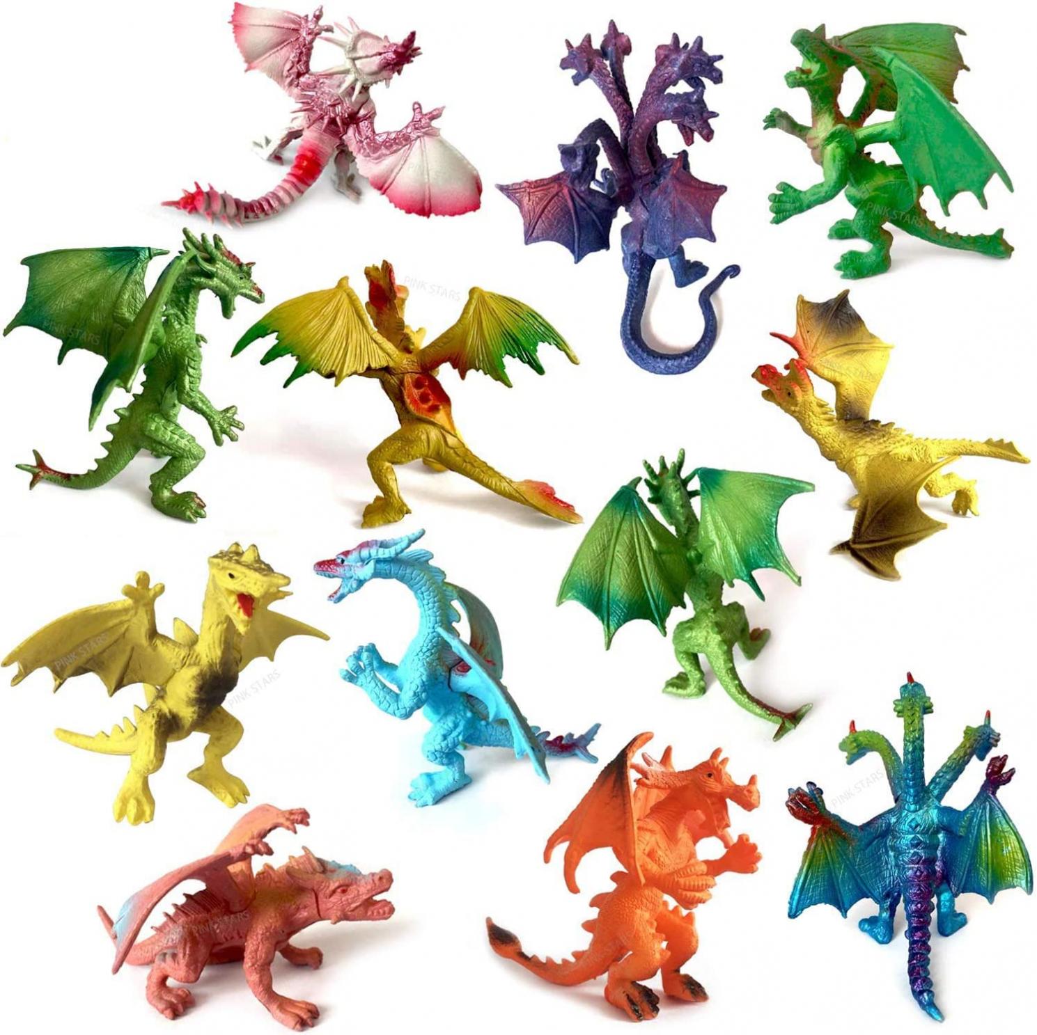 12Piece Dinosaur Model Realistic Flying Dragon Gift Box Toy, 4 inch sci-fi Game Monster Triceratops Pterodactyl Party Gifts Boys Hobbyist Prize