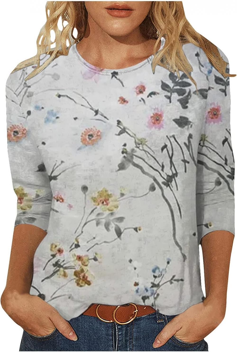 Ceboyel 3/4 Sleeve Tops for Women Summer Floral Paisley Print Tees Shirts Trendy Ladies Blouses Dressy Casual Clothing 2023