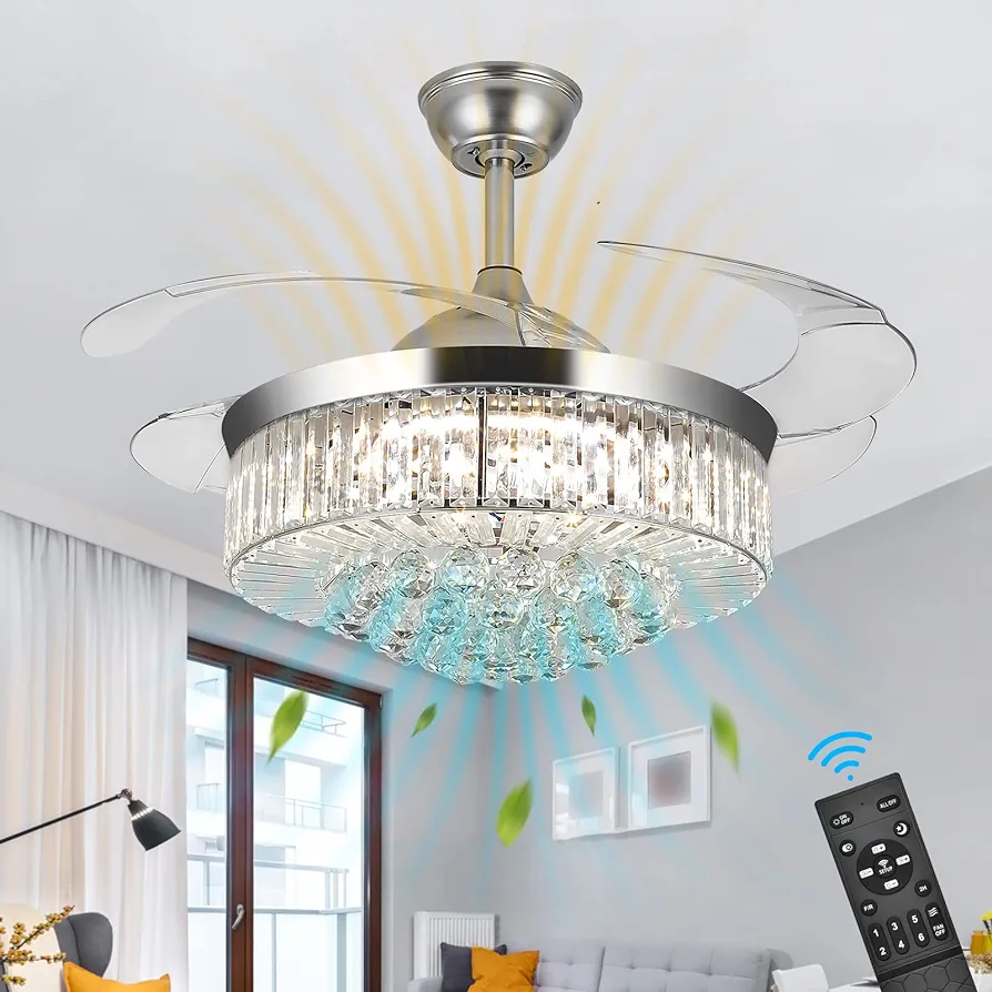 42" Ceiling Fans with Lights Remote Control, Reversible Chandelier Ceiling Fan Light for Bedroom Living Room in 3 Color Changeable, 6 Speed,Timer, Chandelier Fan