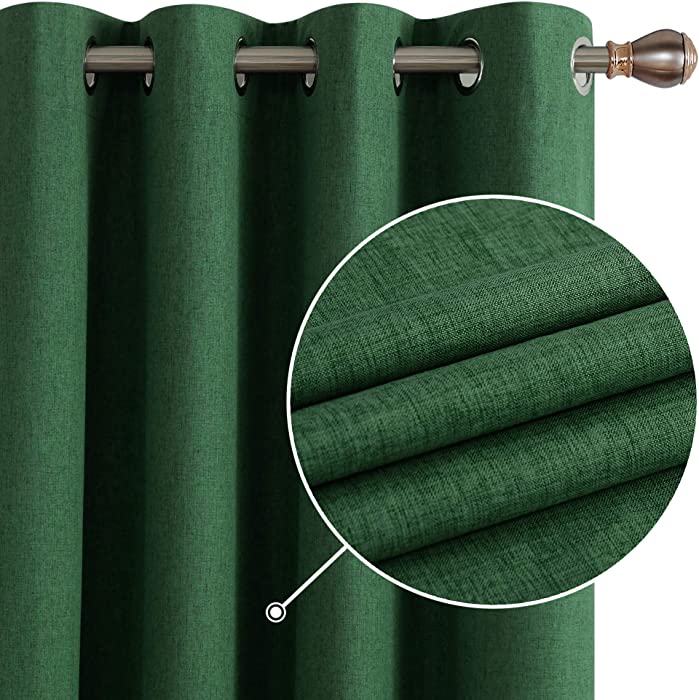 Deconovo 100% Blackout Curtains 45 Inch Length, 2 Panel Sets Linen Textured Curtains with Grey Coating, Thermal Insulated Curtains for Kitchen（Dark Forest, 52W x 45L Inch, 2 Panels）