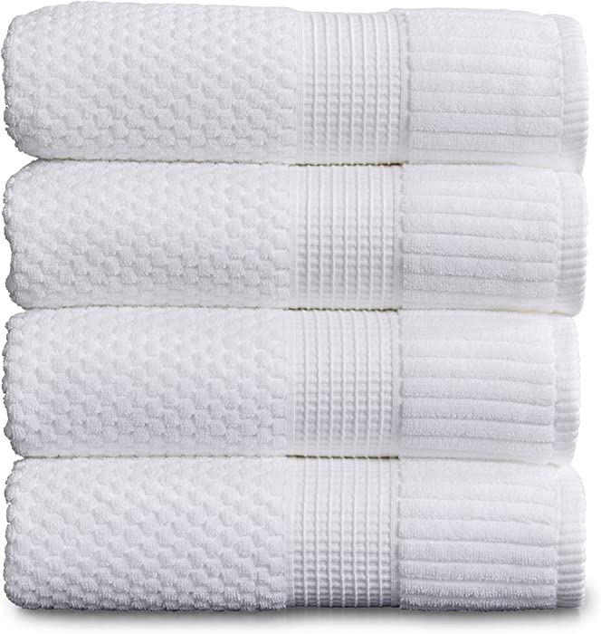 100% Cotton Bath Towel 4 Pack | Super Soft & Absorbent Quick-Dry Bath Towels 30" x 52" |Textured and Durable Cotton | Trinity Collection (4 Pack Bath Towel, Bright White)